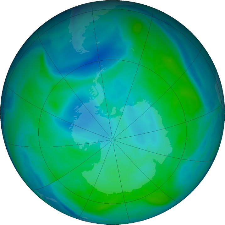 Antarctic ozone map for 04 February 2019